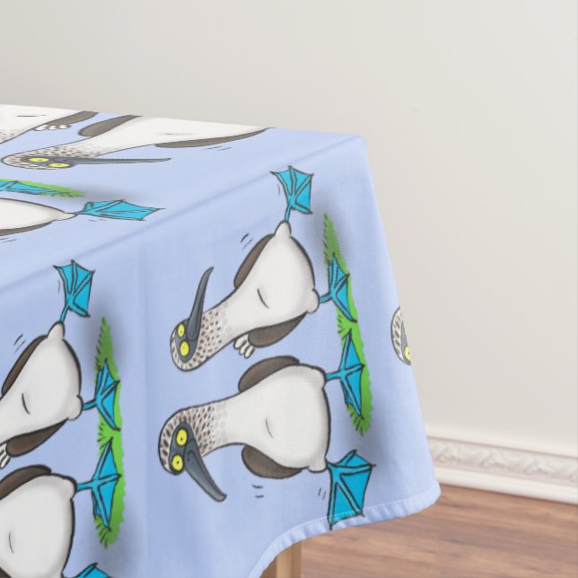 Funny, happy blue footed boobies dancing cartoon tablecloth (In Situ)