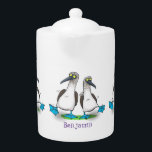 Funny, happy blue footed boobies dancing cartoon teapot<br><div class="desc">We love blue footed boobies! These comical goofy sea birds with their bright blue webbed feet are just fun! All drawn in cartoon style!</div>