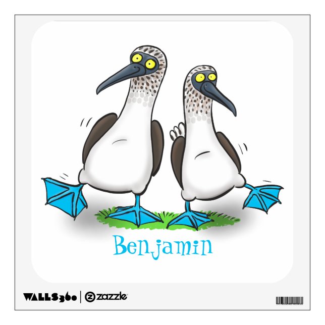 Funny, happy blue footed boobies dancing cartoon  wall decal (Front)