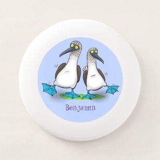Funny, happy blue footed boobies dancing cartoon Wham-O frisbee