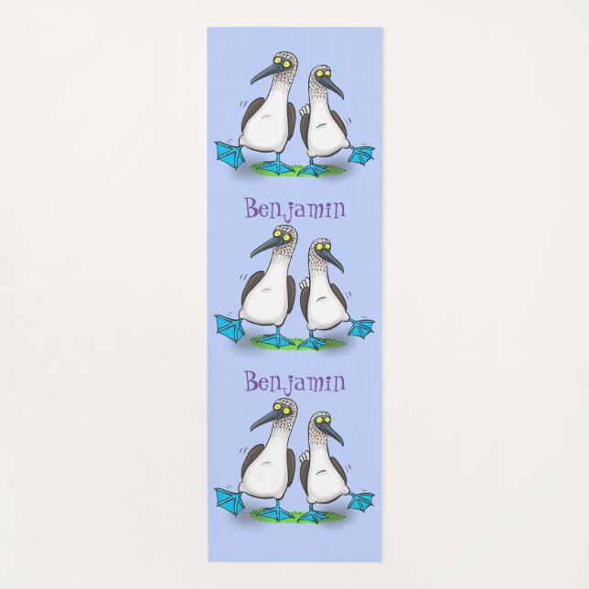 Funny, happy blue footed boobies dancing cartoon yoga mat (Front)