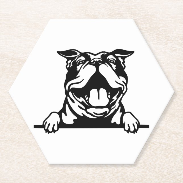 Funny happy Bulldog Paper Coaster (Front)