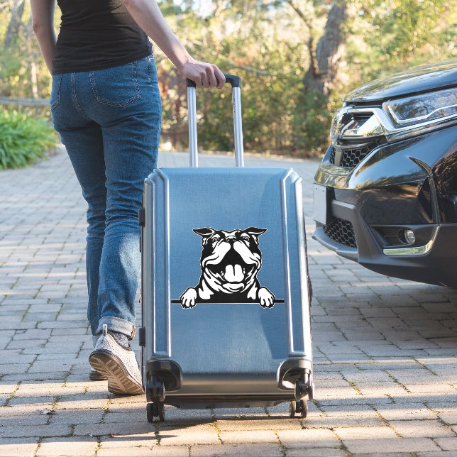 Funny happy Bulldog Sticker (Suitcase Insitu)