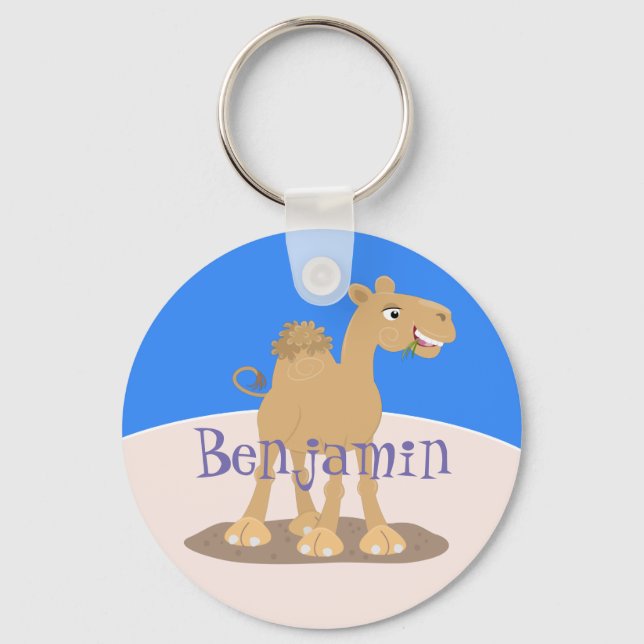 Funny happy camel cartoon illustration keychain (Front)
