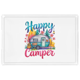 Funny Happy Camper Camping Apparel Trailer RV Kids Acrylic Tray