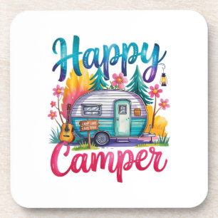 Funny Happy Camper Camping Apparel Trailer RV Kids Beverage Coaster