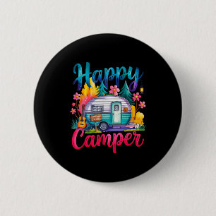 Funny happy camper camping apparel trailer rv kids button