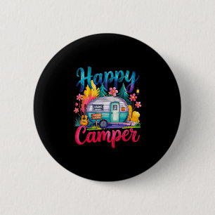 Funny happy camper camping apparel trailer rv kids button