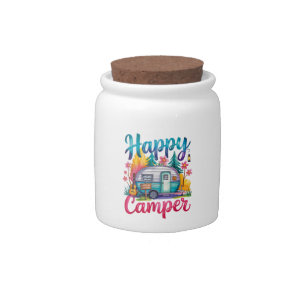 Funny Happy Camper Camping Apparel Trailer RV Kids Candy Jar