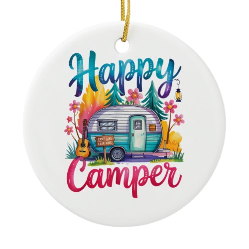 Funny Happy Camper Camping Apparel Trailer RV Kids Ceramic Ornament