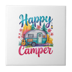 Funny Happy Camper Camping Apparel Trailer RV Kids Ceramic Tile