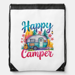 Funny Happy Camper Camping Apparel Trailer RV Kids Drawstring Bag