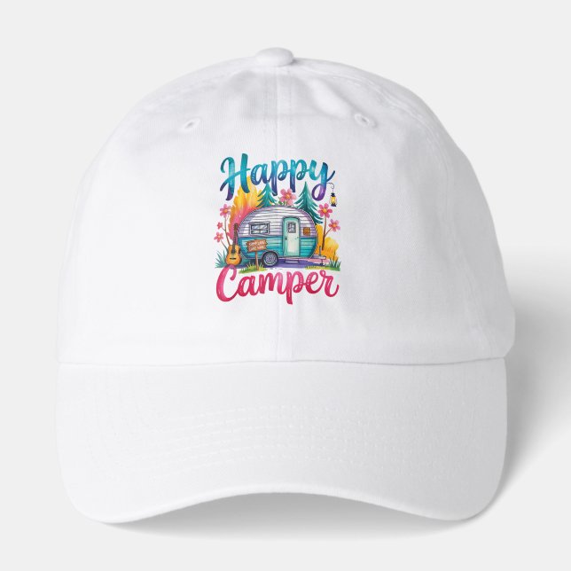 Funny Happy Camper Camping Apparel Trailer RV Kids Hat (Front)