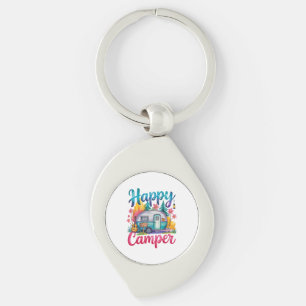 Funny Happy Camper Camping Apparel Trailer RV Kids Keychain