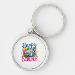 Funny Happy Camper Camping Apparel Trailer RV Kids Keychain
