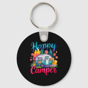 Funny happy camper camping apparel trailer rv kids keychain