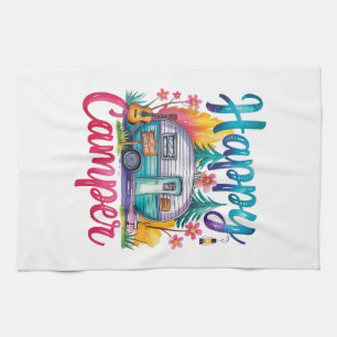 Funny Happy Camper Camping Apparel Trailer RV Kids Kitchen Towel