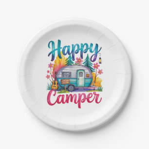 Funny Happy Camper Camping Apparel Trailer RV Kids Paper Plates