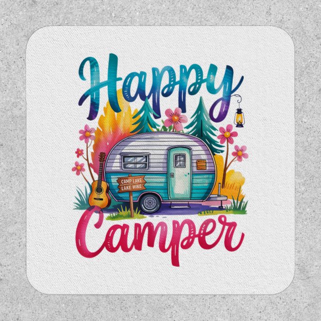 Funny Happy Camper Camping Apparel Trailer RV Kids Patch (Front)