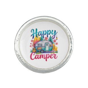 Funny Happy Camper Camping Apparel Trailer RV Kids Ring