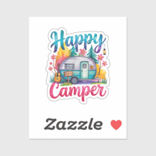 Funny Happy Camper Camping Apparel Trailer RV Kids Sticker