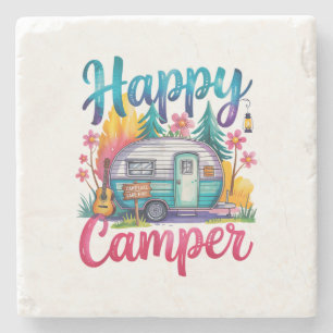 Funny Happy Camper Camping Apparel Trailer RV Kids Stone Coaster