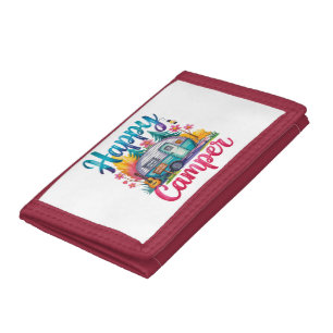 Funny Happy Camper Camping Apparel Trailer RV Kids Tri-fold Wallet