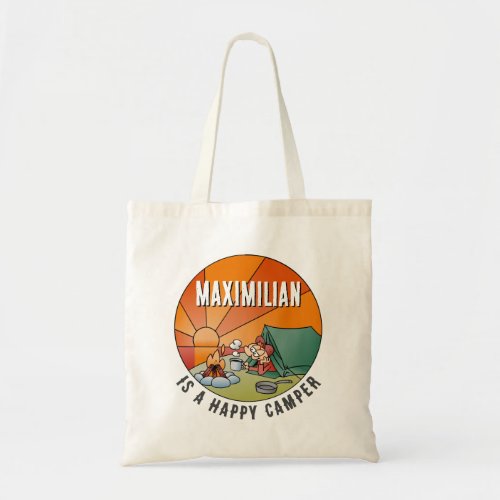 Funny Happy Camper Cartoon with Your Name Tote Bag