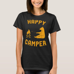 Funny Happy Camper Tee Shirt with Bear and Bonfire