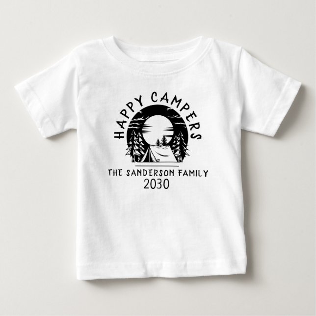 Funny Happy Campers Name Family Camping Trip Baby T-Shirt (Front)