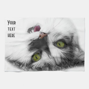 Funny happy cat customizable kitchen towel