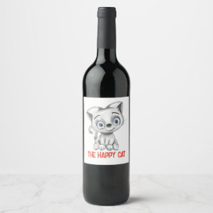 Funny Happy Cat Wine Label Cute Cat Face Bottle