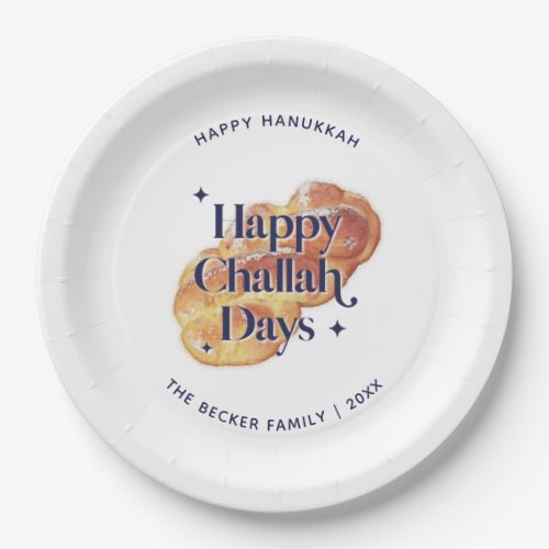 Funny Happy Challah Days Hanukkah Watercolor Paper Plates