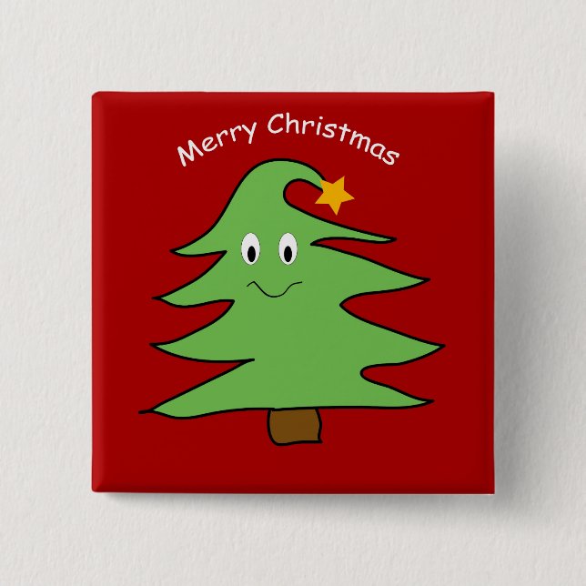 Funny Happy Cute Christmas Tree Pinback Button (Front)