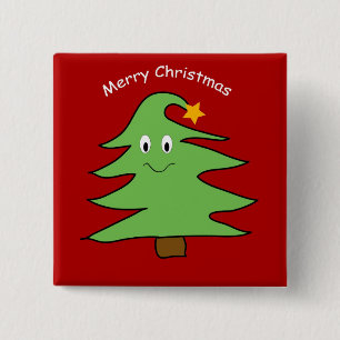 Funny Happy Cute Christmas Tree Pinback Button