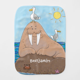 Funny happy cute walrus cartoon baby burp  cloth