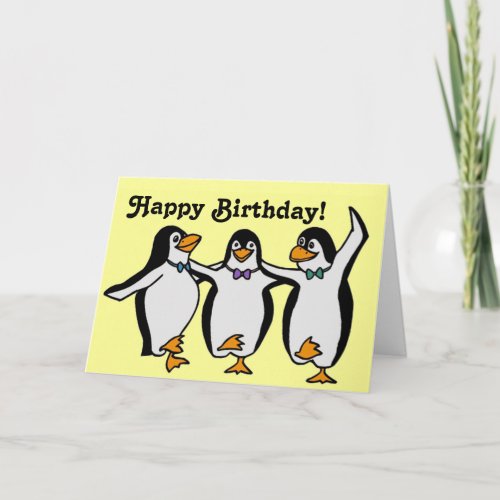 Funny Happy Dancing Penguins Birthday Card
