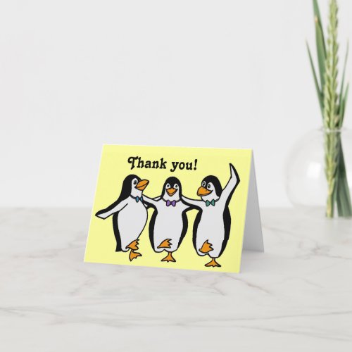 Funny Happy Dancing Penguins Birthday Thank You Card