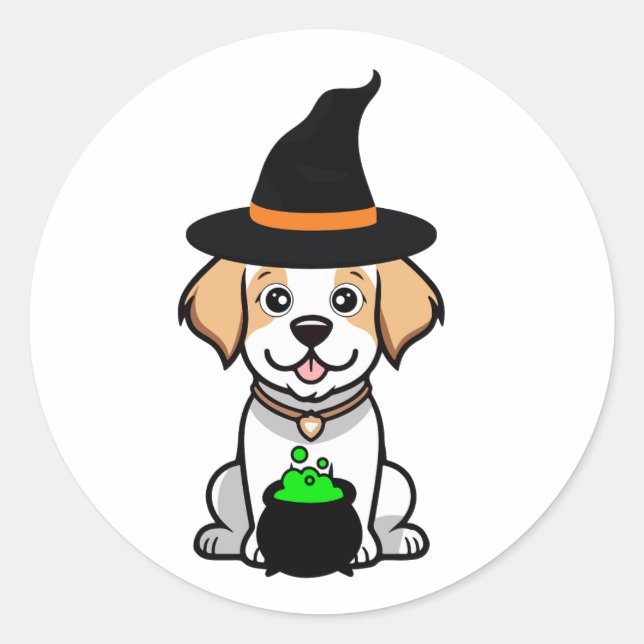 Funny Happy dog is a witch Classic Round Sticker (Front)