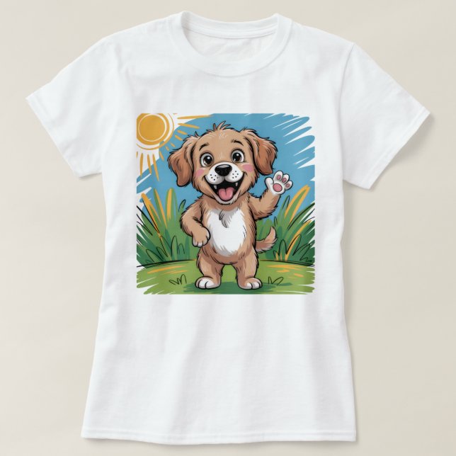 Funny Happy Dog Kids T-Shirt – Cute Cartoon Puppy  (Design Front)