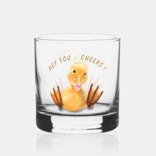 Funny Happy Duck Cheers Custom Text Whiskey Glass