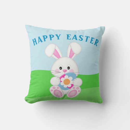 Funny Happy Easter Baby Chick Easter Bunny Throw Pillow