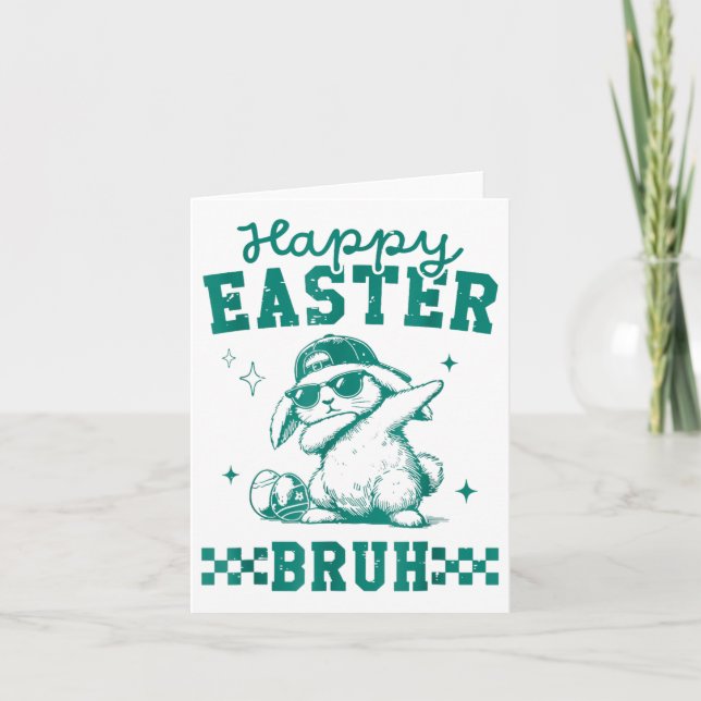 Funny Happy Easter Bruh Bunny Dabbing Cute Easter  Card (Front)