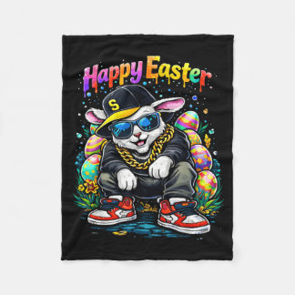Funny Happy Easter Bunny Cool Street Men Women Fleece Blanket