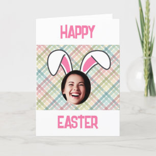 Funny happy easter bunny ears photo letterpress thank you card