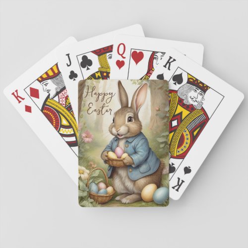 Funny Happy Easter Bunny Eggs Basket Illustration  Playing Cards