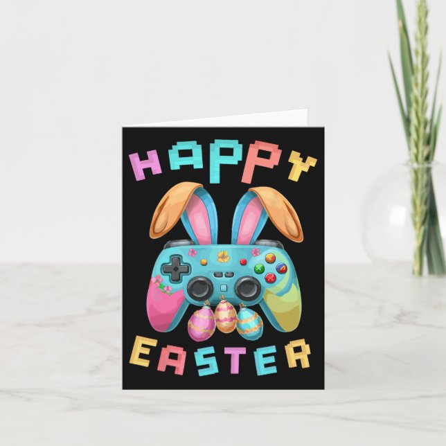 Funny Happy Easter Bunny Gaming Controller Gamer B Card (Front)