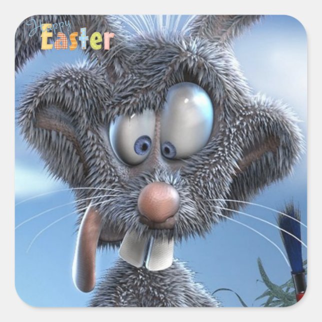 funny happy easter bunny square sticker (Front)