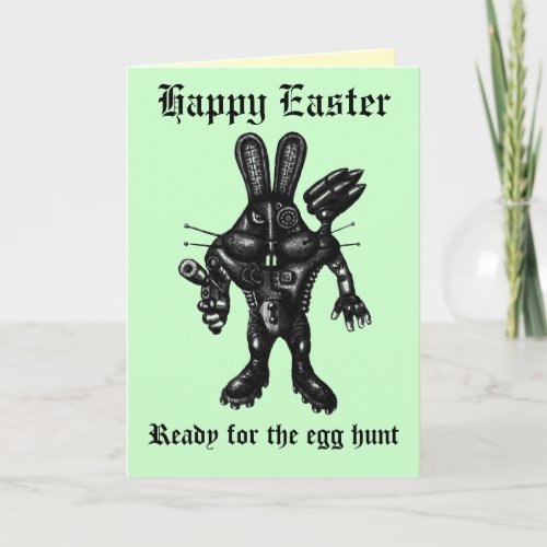 Funny Happy Easter card with cyborg bunny