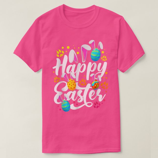 Funny Happy Easter Easter Eggs With Easter Bunny R T-Shirt (Design Front)